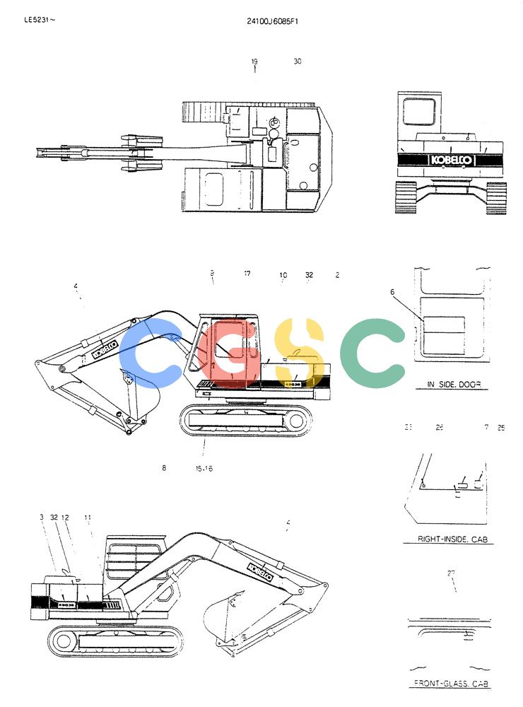 神钢零件查询(K903B) - EXCAVATOR ASN LE3401 (1/85-12/03) (12-007) - LABEL, NAME-PLATE P/N 24100J6085F1 Kobelco