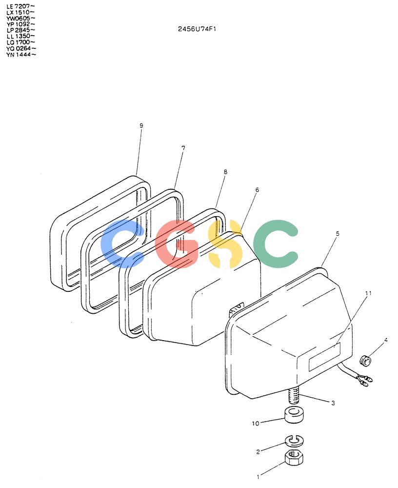神钢零件查询(K903) - MARK II EXCAVATOR BTW LE6601 - LE7871 (1/88-12/03) (05-026) - LIGHT ASSY, HEAD, P/N-2456U74F1 Kobelco