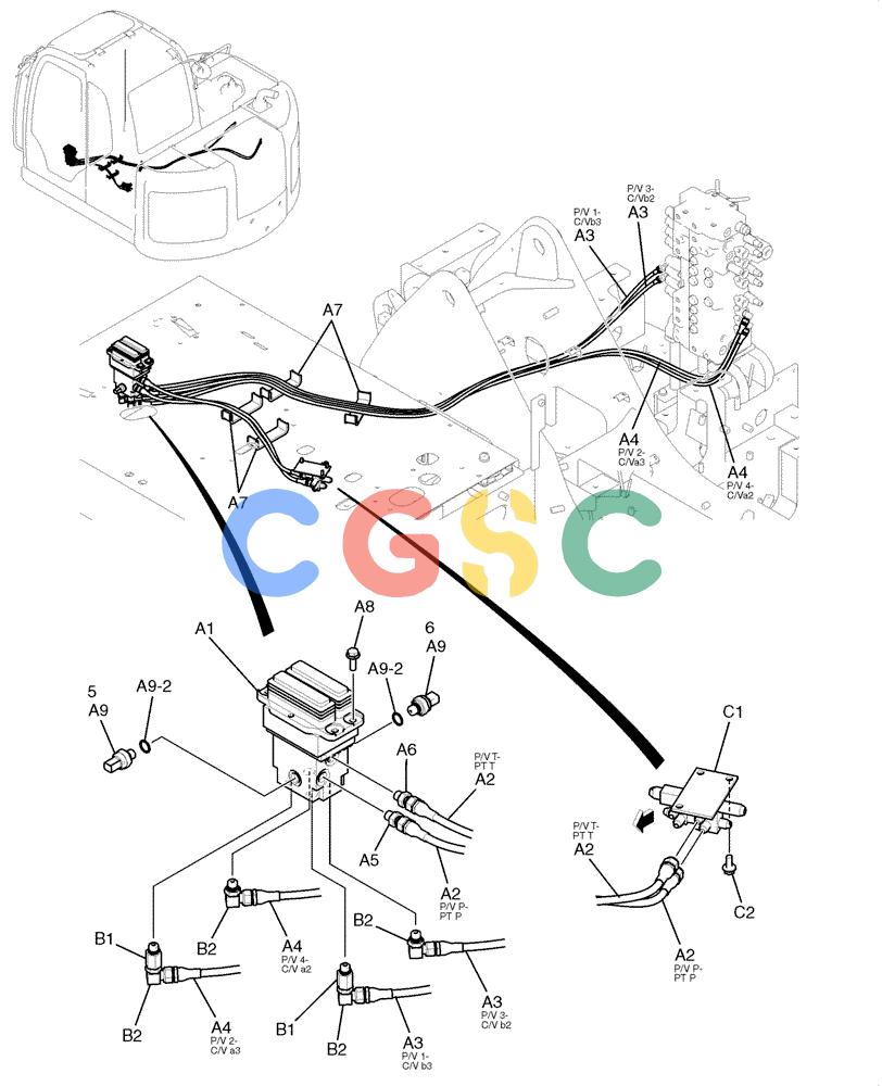 纽荷兰零件查询(E70BSR) - COMPACT CRAWLER EXCAVATOR BTW YT05-15001 - 18000 (NA) (4/08-) (02-33-00[00]) - CONTROL LINES, PROPEL (YT62H00006F1) New Holland Constructuion