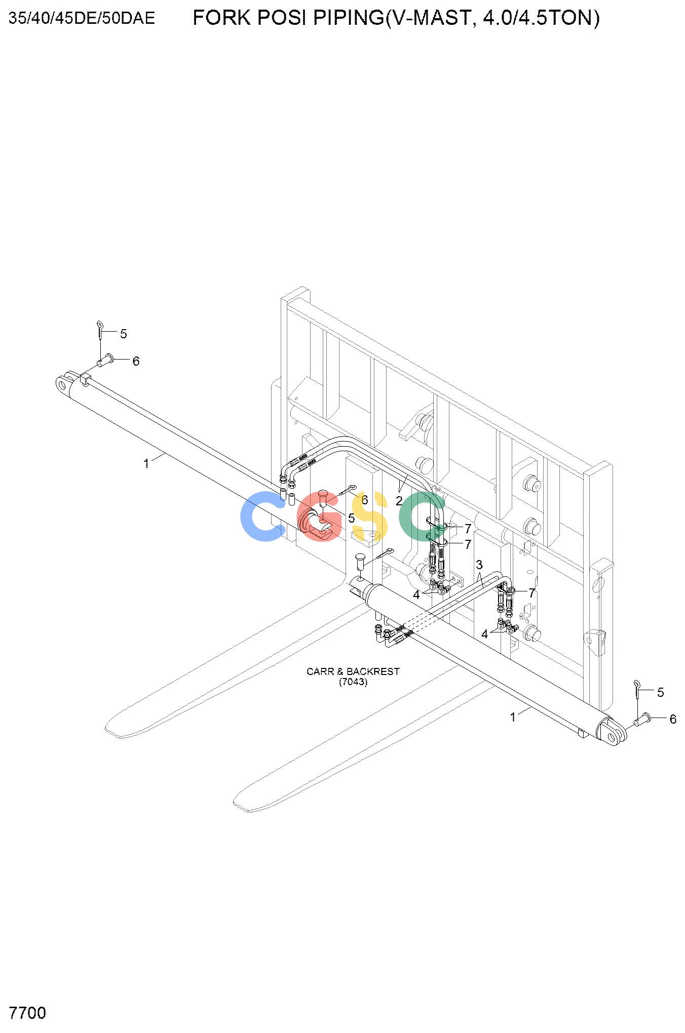 现代零件查询35/40/45DS/50DA-7E FORK POSI PIPING(V-MAST(4.0/4.5TON)EPC Hyundai 