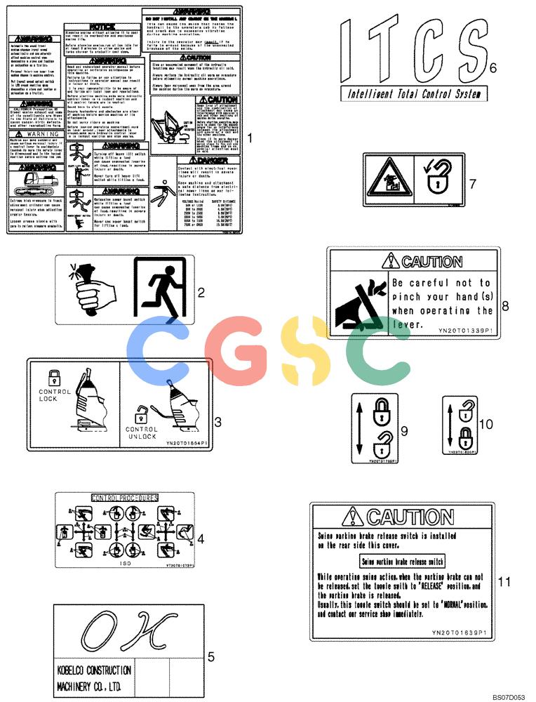 神钢零件查询(SK170-8) - ACERA MARK III EXCAVATOR - TIER 3 (NA) ASN YM04-U1601 - (5/07-12/12) (07-10[01]) - NAME PLATE INSTALLATION, (CAB WARNING) LABEL (YN22T00341F1) Kobelco