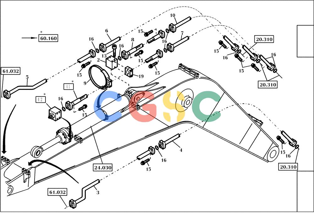纽荷兰零件查询(EC240) - CRAWLER EXCAVATOR (5/00-) (60.160[002]) - HYDRAULIC SYSTEM MONOBLOC BOOM 6,0M (SUPPLY & RETURN LINES), (S/N 724002-UP) New Holland Constructuion