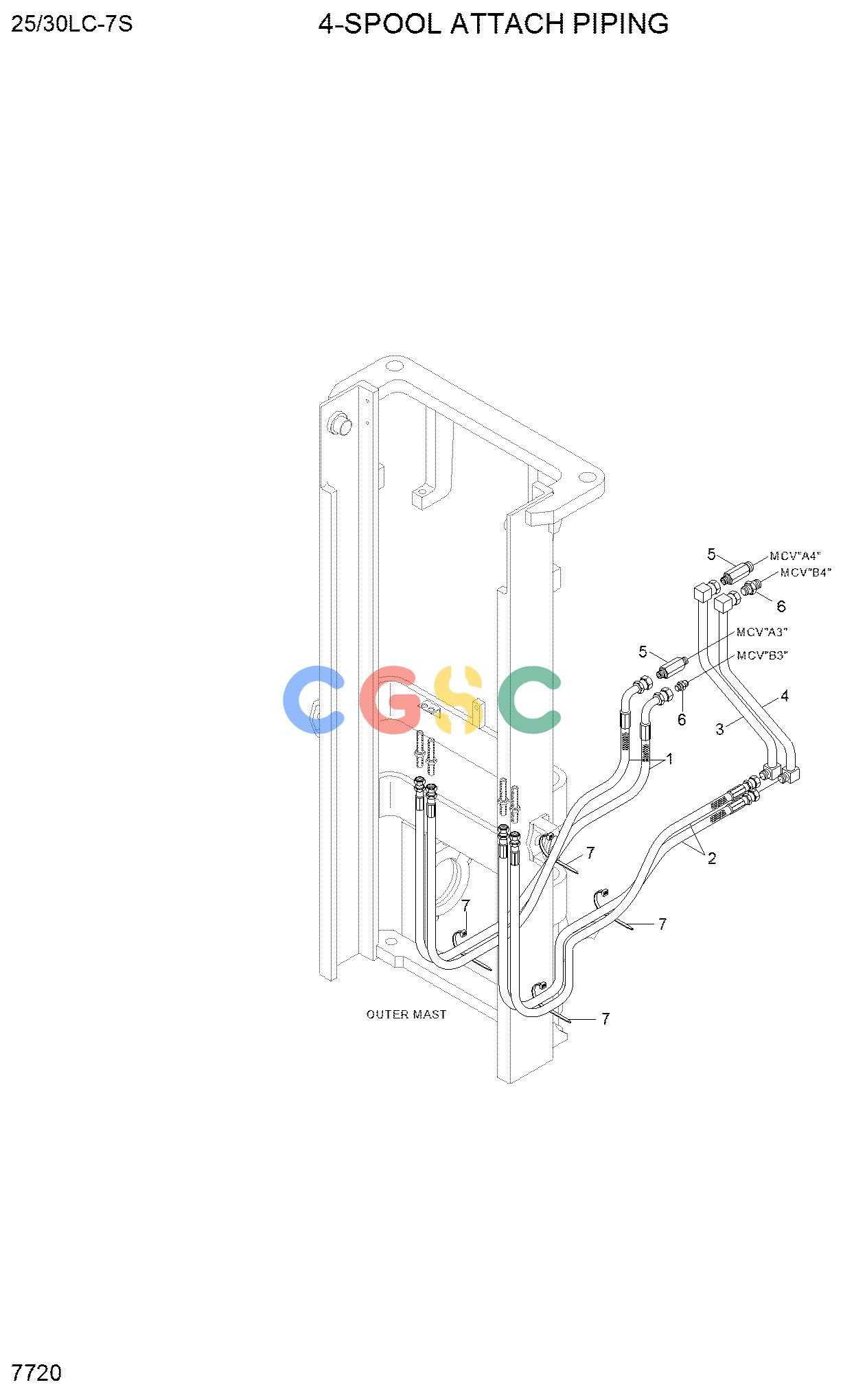 现代零件查询25/30LC-7S 4-SPOOL ATTACH PIPINGEPC Hyundai 