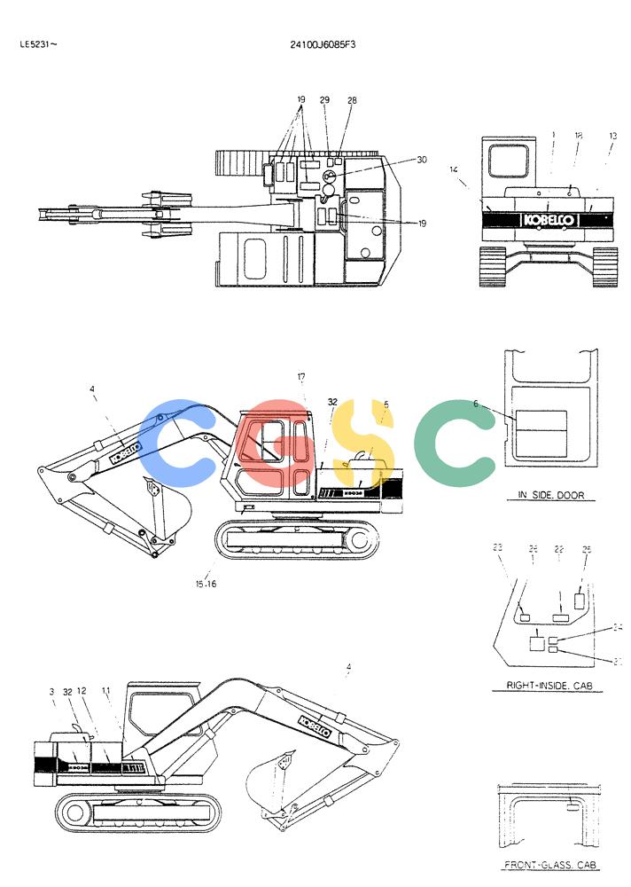 神钢零件查询(K903B) - EXCAVATOR ASN LE3401 (1/85-12/03) (12-009) - LABEL-NAME-PLATE P/N 24100J6085F3 Kobelco