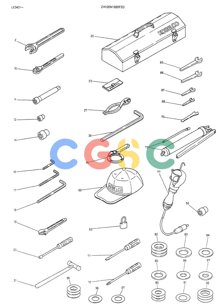 神钢零件查询(K903B) - EXCAVATOR ASN LE3401 (1/85-12/03) (12-017) - TOOL ASSY P/N 24100N1695F20 Kobelco