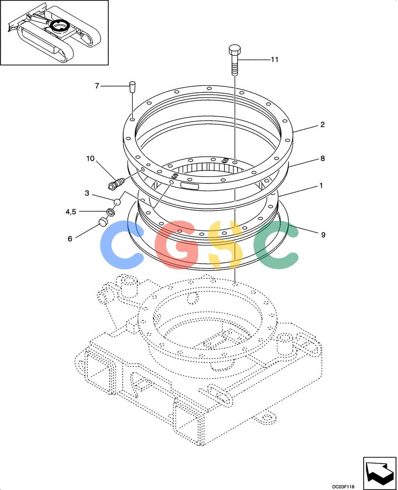 纽荷兰零件查询(E15) - COMPACT CRAWLER EXCAVATOR (N.A.) (1/06-) (09-01[00]) - TURNTABLE BEARING New Holland Constructuion