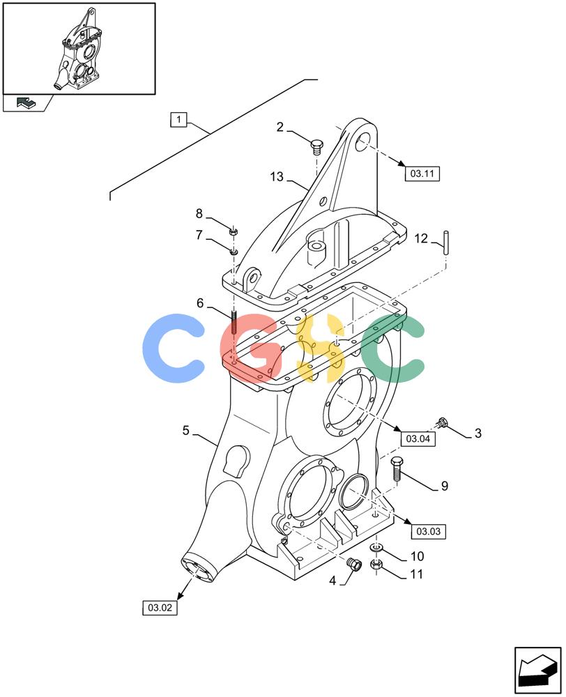 凯斯零件查询(LB333P) - BIG RECTANGULAR BALER 'PACKER CUTTER' (9/08-12/12) (03.01[01]) - MAIN GEARBOX, HOUSING Case Agriculture