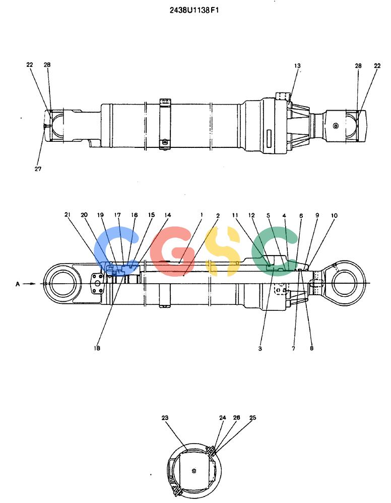 神钢零件查询(MD240C) - EXCAVATOR BTW LLU0301 - LLU0600 (1/80-12/06) (15-004) - CYLINDER ASSY, (BUCKET) - 2438U1138F1 Kobelco
