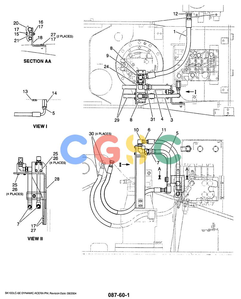 神钢零件查询(SK160LC-6E) - DYNAMIC ACERA EXCAVATOR 08/2004 ASN YM03U0523 (8/04-12/07) (01-021) - HYD LINES, UPPER (1 WAY) Kobelco