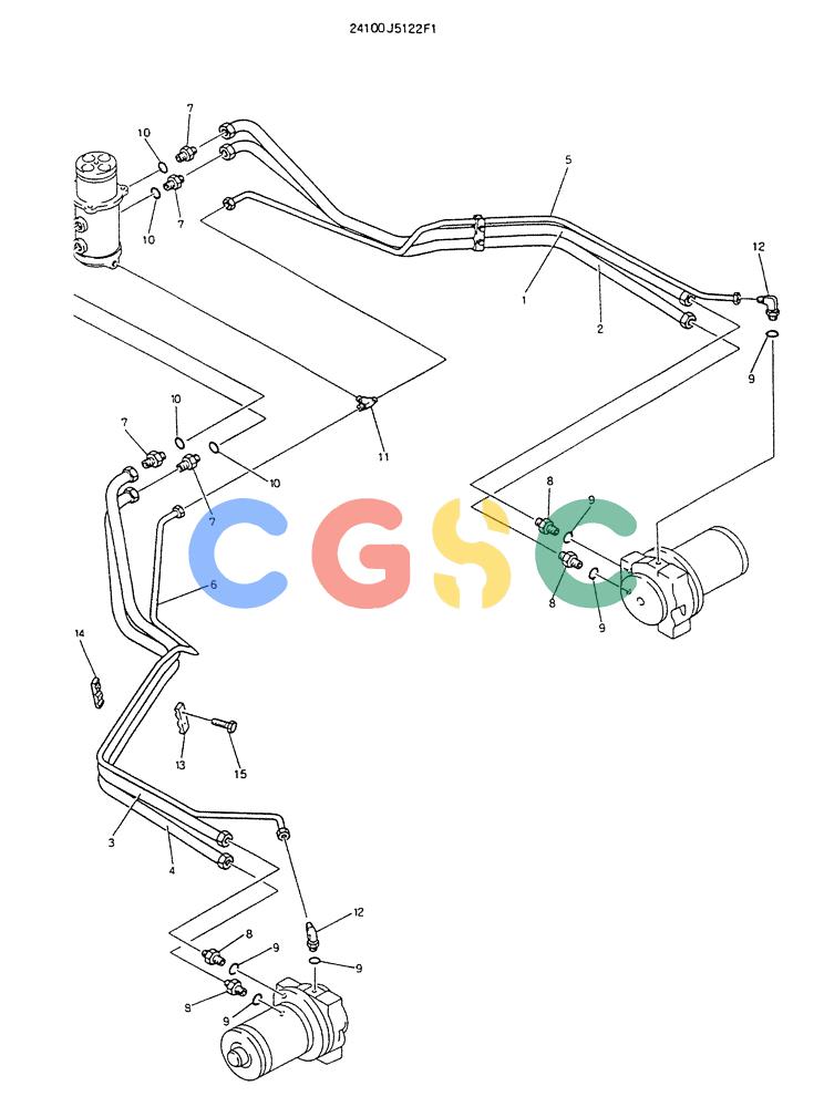 神钢零件查询(K904DL) - EXCAVATOR ASN LX1201 (1/84-12/03) (06-003) - HYDR LINES ASSY, LOW (FOR LONG CRAWLER) P/N 24100J5122F1 Kobelco