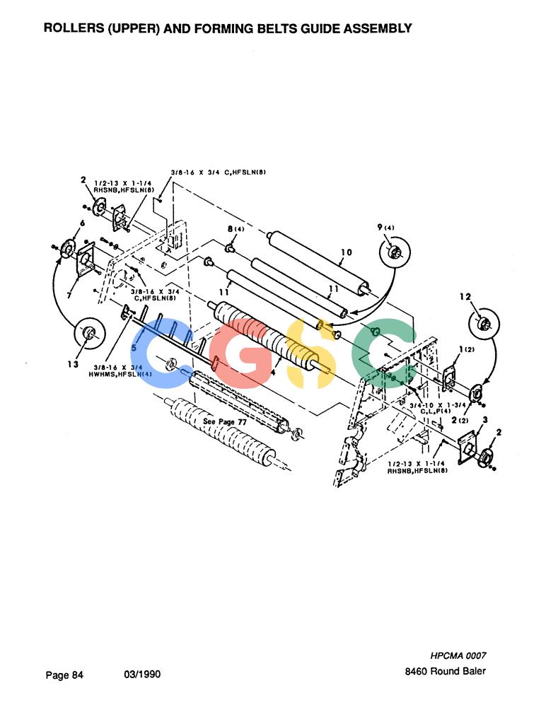 凯斯零件查询(8460) - CASE IH ROUND BALER (BEFORE S/N CFH0057418) (1/88-12/93) (084) - ROLLERS, UPPER, AND FORMING BELTS GUIDE ASSEMBLY Case Agriculture