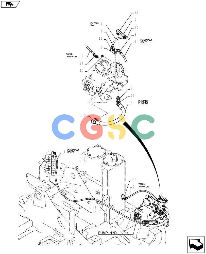 纽荷兰零件查询(E135BSRLC) - CRAWLER EXCAVATOR ASN YH06-08001 (01-037[00]) - CONTROL LINES, PUMP New Holland Constructuion