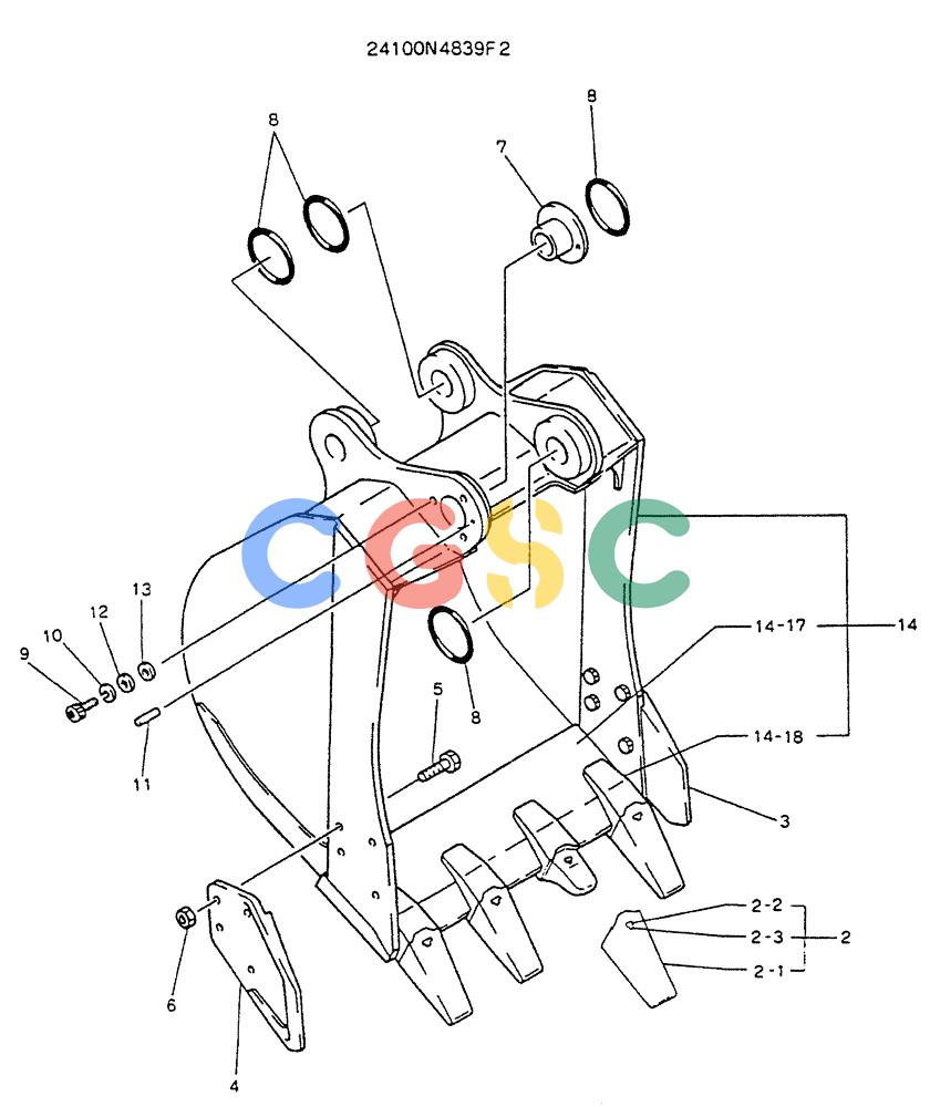神钢零件查询(K905LC) - MARK II EXCAVATOR BTW YP1001 - YP1281. (4/89-12/03) (09-005) - BUCKET ASSY, 0.4M³ Kobelco