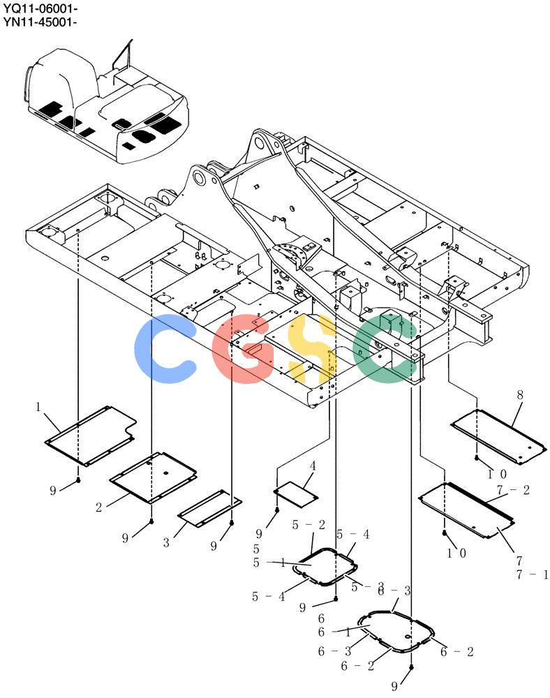 神钢零件查询(200-8) - EXCAVATOR S/N YN11-45001 - (1/06-12/09) (250-01-1) - COVER ASSY, UNDER Kobelco