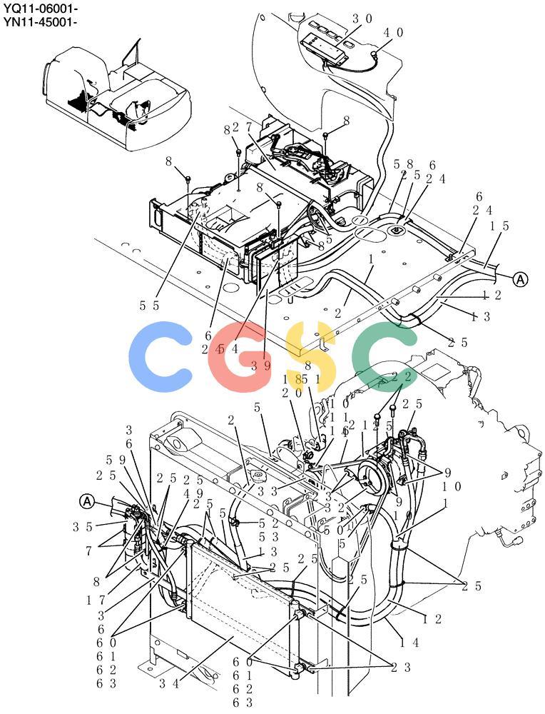 神钢零件查询(200-8) - EXCAVATOR S/N YN11-45001 - (1/06-12/09) (283-01-1) - CONDITIONER ASSY, AIR Kobelco