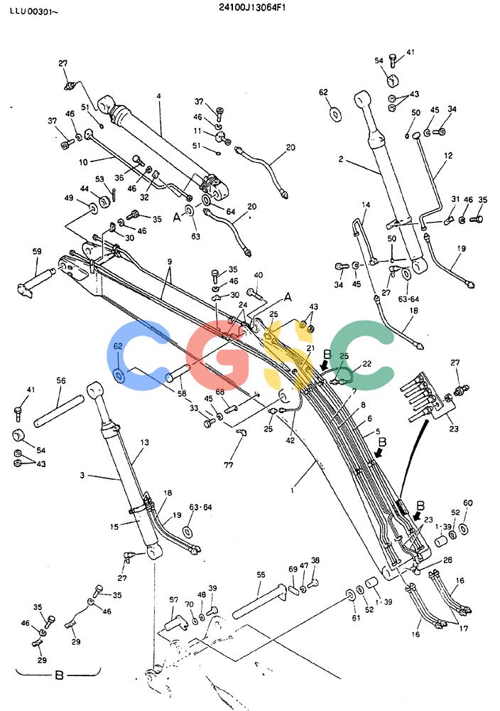 神钢零件查询(MD240C) - EXCAVATOR BTW LLU0301 - LLU0600 (1/80-12/06) (08-001) - BOOM ASSY, 6.02M (19FT-8IN) - 24100J13064F1 Kobelco