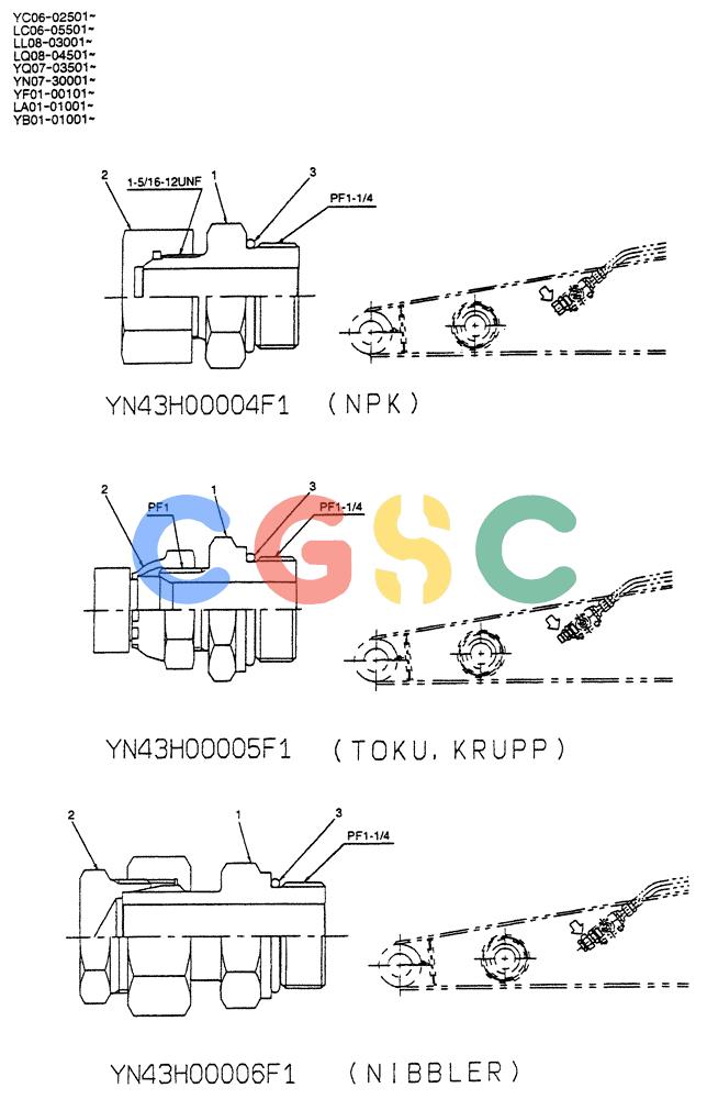 神钢零件查询(BREAKER) - NIBBLER/BREAKER ATTACHMENT - SK330, SK330LC DYNAMIC ACERA EXCAVATOR (9/04-) (02-017) - CONNECTOR ASSY Kobelco
