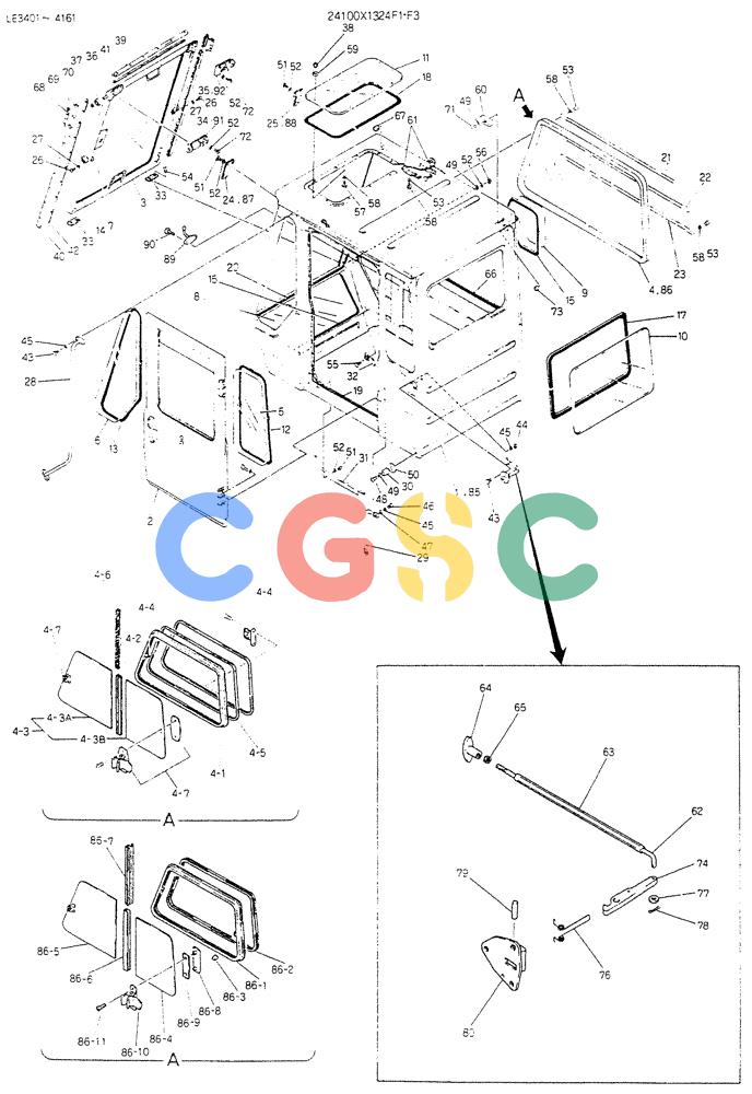 神钢零件查询(K903B) - EXCAVATOR ASN LE3401 (1/85-12/03) (02-005) - CAB ASSY, P/N 24100X1324F1 Kobelco