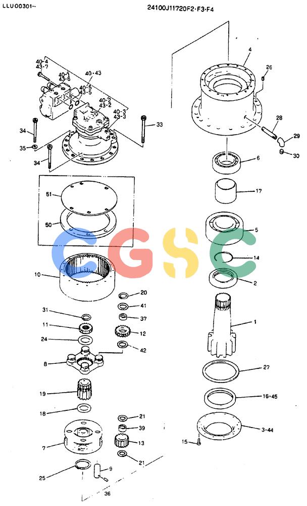 神钢零件查询(MD240C) - EXCAVATOR BTW LLU0301 - LLU0600 (1/80-12/06) (01-004) - MOTOR ASSY, SWING - 24100J11720F2, F3, F4 Kobelco