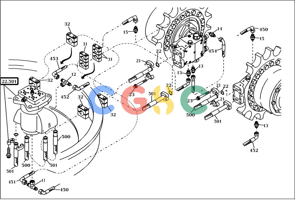 纽荷兰零件查询(EC450) - CRAWLER EXCAVATOR (SN: 750001-UP) (11/99-) (20.020[001]) - HYDRAULIC SYSTEM LOWER CARRIAGE (S/N 750001-750001) New Holland Constructuion