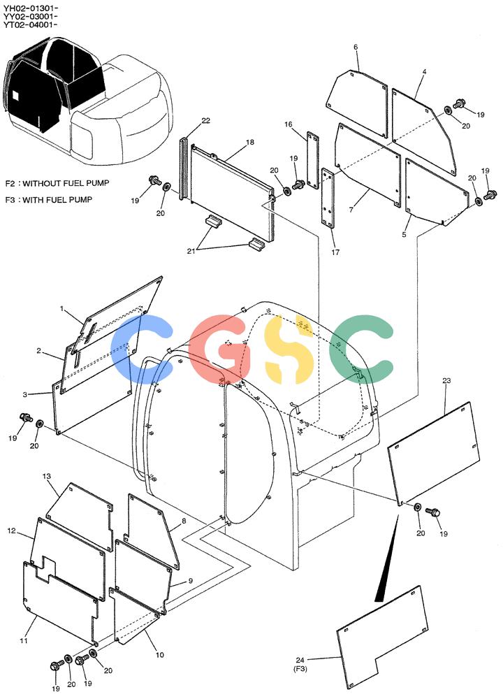 神钢零件查询(ED150-1E) - BLADE RUNNER EXCAVATOR/DOZER ASN YL05-00555 (11/03-12/04) (01-038) - CAB & GUARD ASSY Kobelco