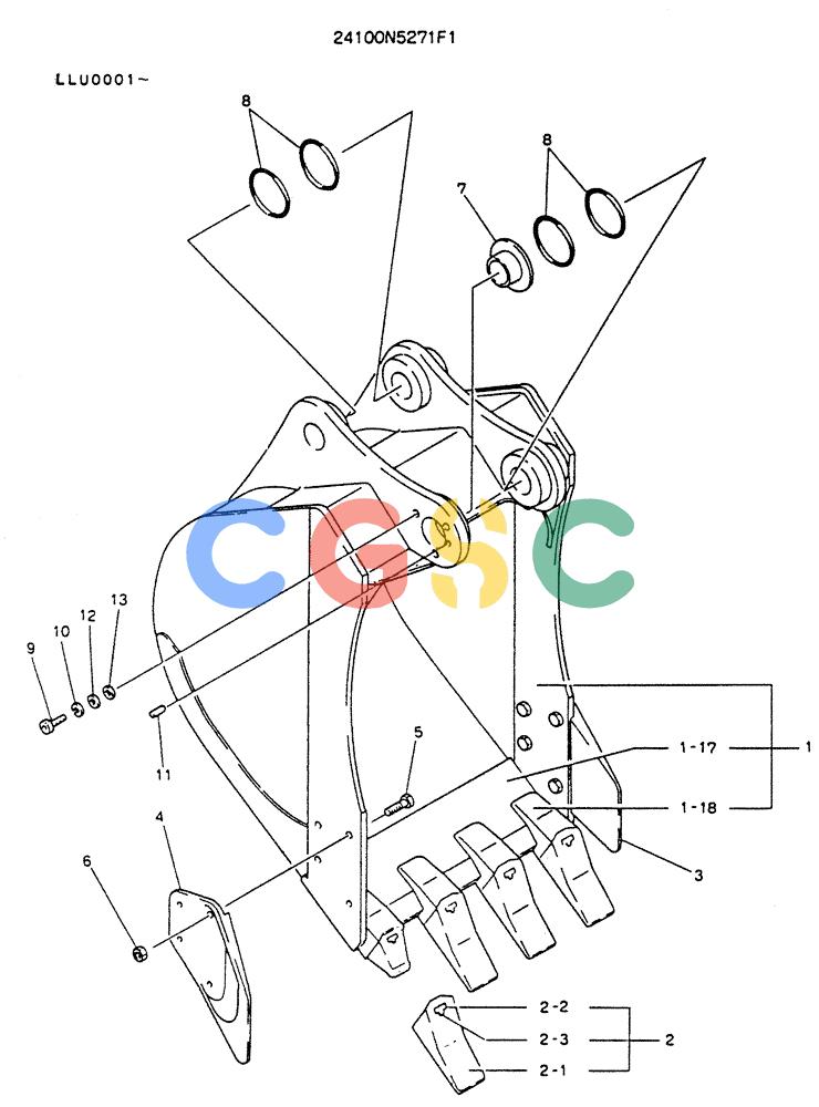 神钢零件查询(K909LC) - MARK II EXCAVATOR ASN LLU-0001 (1/87-12/03) (09-009) - BUCKET ASSY, 0.3M Kobelco