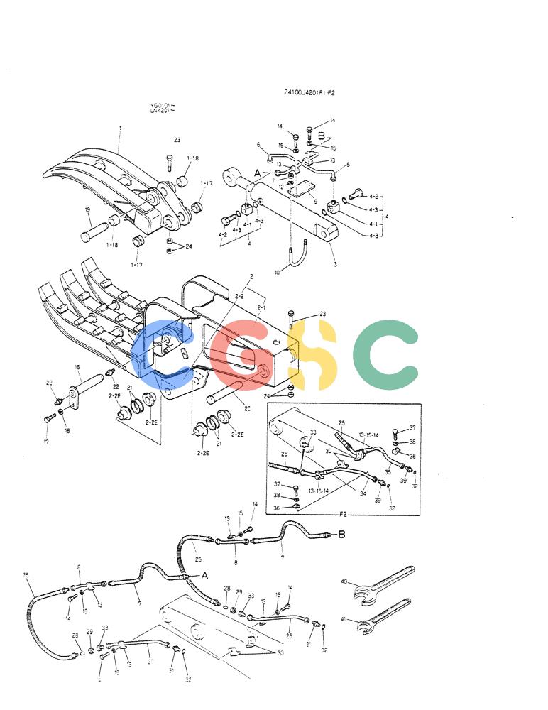 神钢零件查询(K907CLC) - EXCAVATOR BTW YG0101 - YG0500 (1/85-12/03) (13-005) - GRAPPLE ASSY, FORK (MULTI) Kobelco