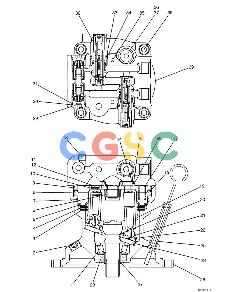 纽荷兰零件查询(E70BSR) - COMPACT CRAWLER EXCAVATOR BTW YT05-15001 - 18000 (NA) (4/08-) (08-03-00[00]) - MOTOR ASSEMBLY, SWING (YT15V00016F1) New Holland Constructuion