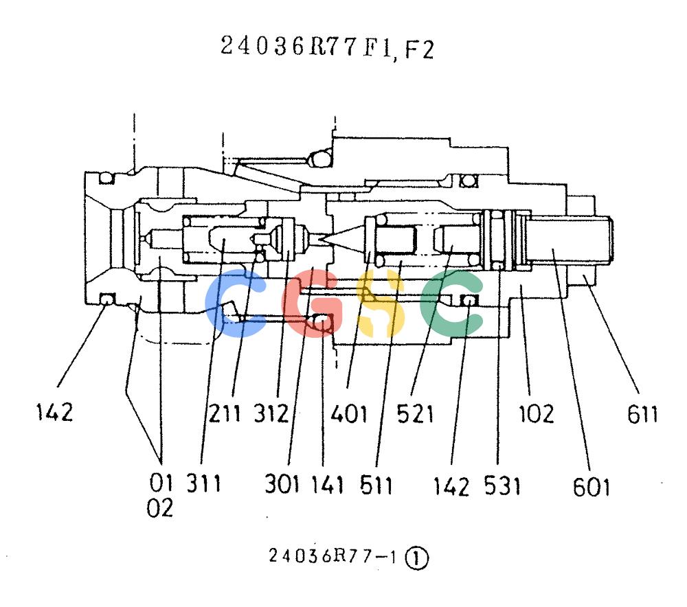 神钢零件查询(K909A) - EXCAVATOR ASN LQ0795 (1/83-12/03) (01-033) - RELIEF VALVE PORT, P/N 24036R77F1, F2 Kobelco
