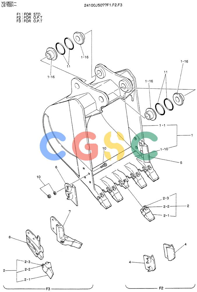 神钢零件查询(K907DLC) - EXCAVATOR ASN YG0501 (1/86-12/03) (09-026) - BUCKET ASSY, H.D, 0.7M³ Kobelco