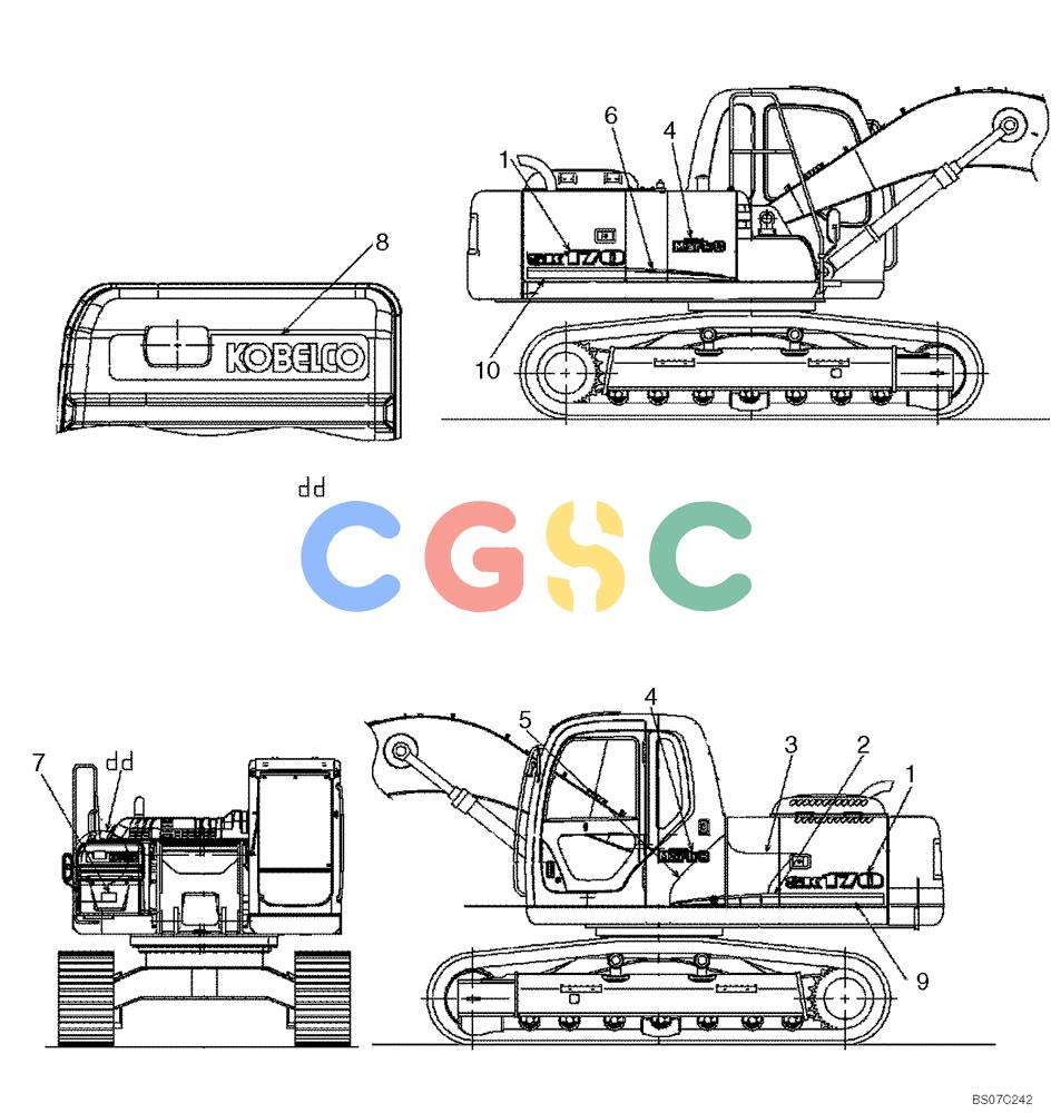 神钢零件查询(SK170-8) - ACERA MARK III EXCAVATOR - TIER 3 (NA) ASN YM04-U1601 - (5/07-12/12) (07-01[00]) - NAME PLATE INSTALLATION, (EXTERIOR) LOCATION (YM22TU0012F1) Kobelco