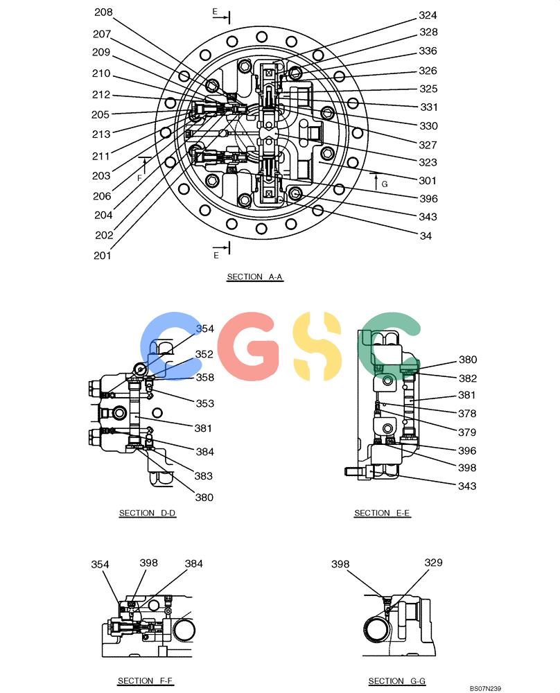 纽荷兰零件查询(E135B) - CRAWLER EXCAVATOR TIER 3 - ASN YH05-07001 (N8TA13006) (1/08-) (08-08[02]) - MOTOR ASSEMBLY, PROPELLING (YY15V00015F1), PAGE 2 OF 2 New Holland Constructuion