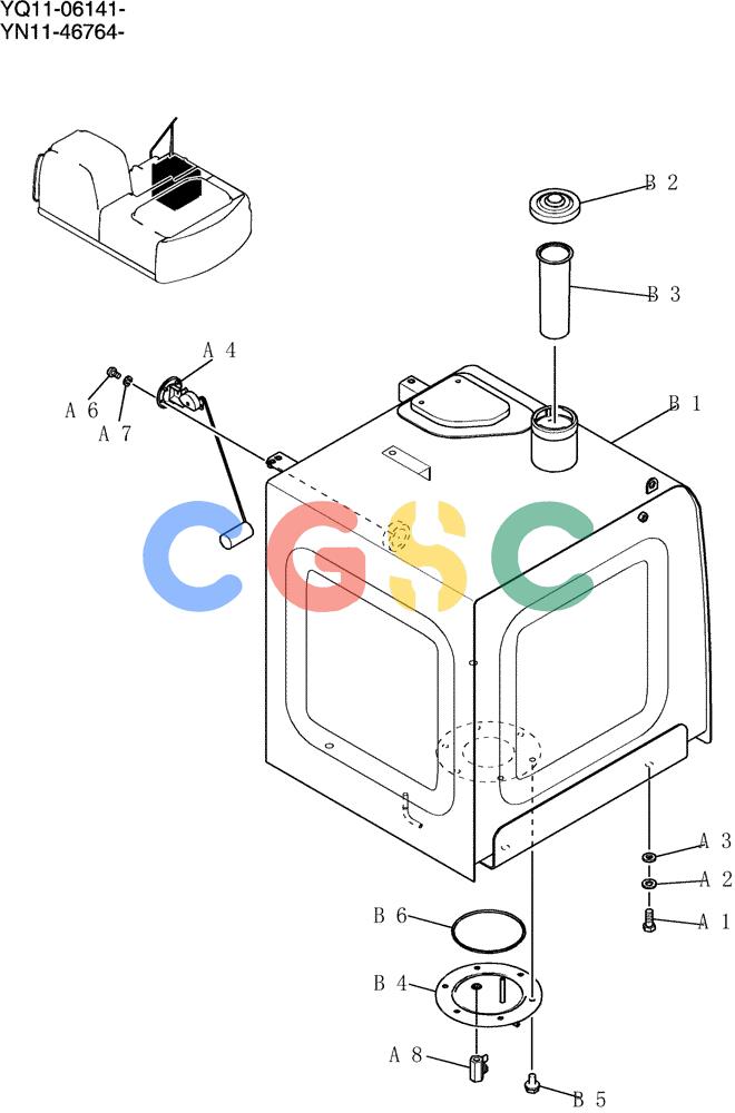 神钢零件查询(200-8) - EXCAVATOR S/N YN11-45001 - (1/06-12/09) (059-01A-1) - TANK INSTAL, FUEL Kobelco
