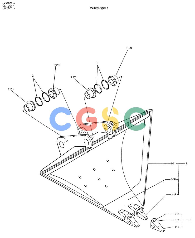 神钢零件查询(K904DL) - EXCAVATOR ASN LX1201 (1/84-12/03) (09-013) - BUCKET ASSY, V Kobelco