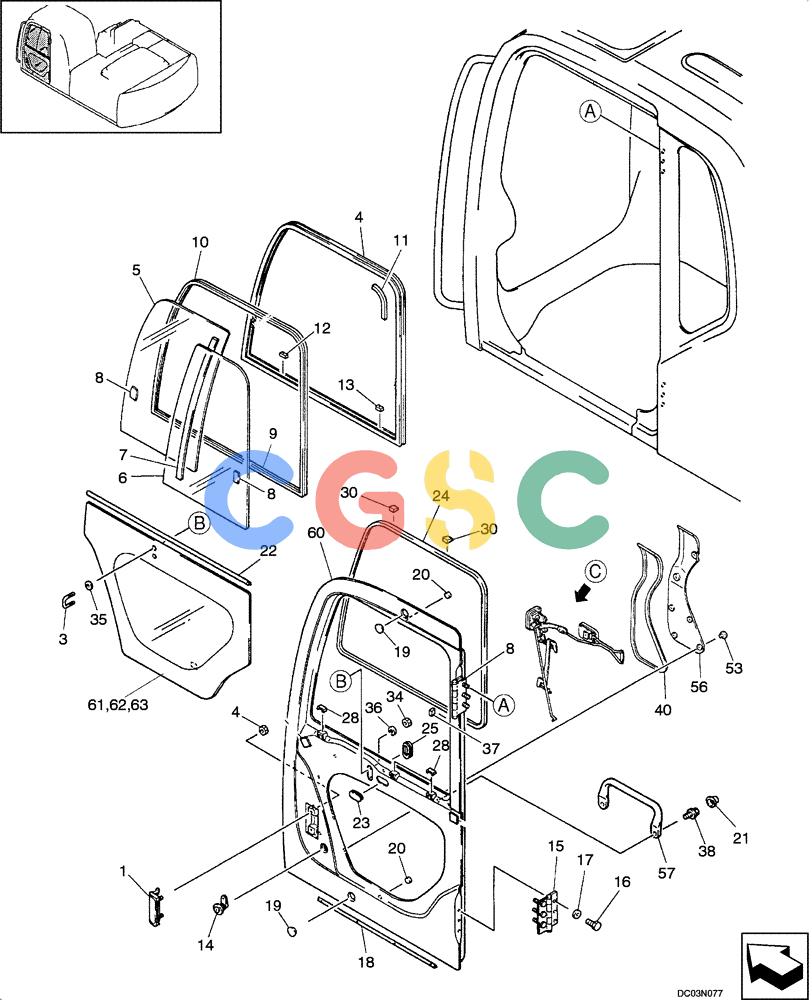 纽荷兰零件查询(EH160) - CRAWLER EXCAVATOR (9/03-) (09 -16[00]) - CAB DOOR New Holland Constructuion