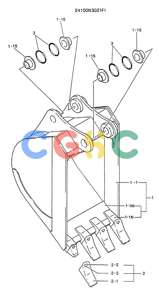 神钢零件查询(K905LC) - MARK II EXCAVATOR BTW YP1001 - YP1281. (4/89-12/03) (09-008) - BUCKET ASSY, 241N Kobelco