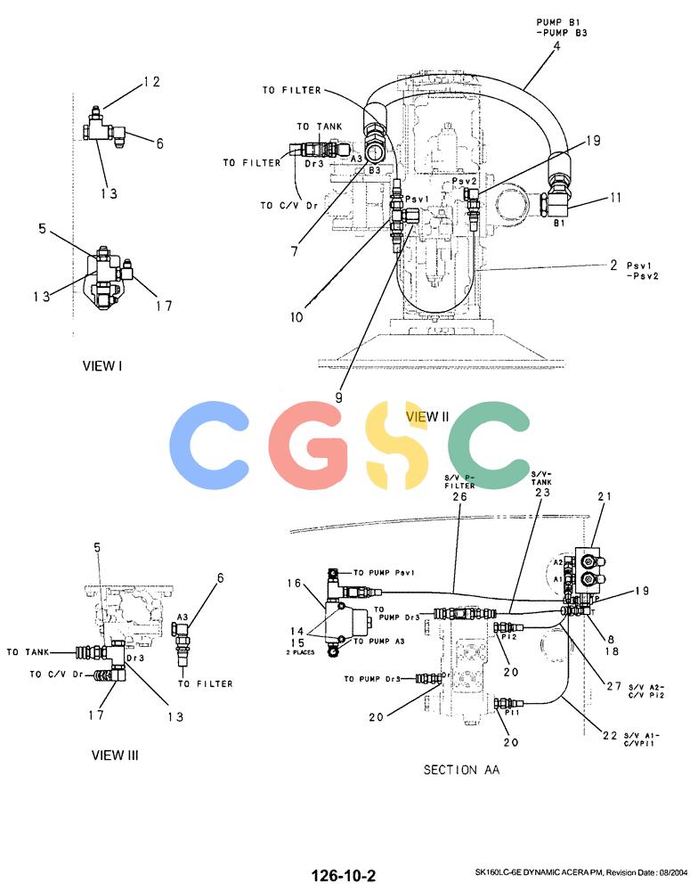 神钢零件查询(SK160LC-6E) - DYNAMIC ACERA EXCAVATOR 08/2004 ASN YM03U0523 (8/04-12/07) (01-035[02]) - CONTROL LINES, PUMP Kobelco