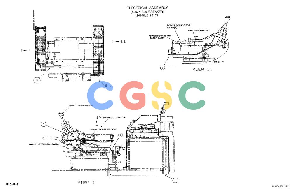 神钢零件查询(ED180) - BLADE RUNNER EXCAVATOR/DOZER ASN YLU0001 (1/99-12/01) (10-001[01]) - ELECTRICAL ASSEMBLY (AUX & AUX/BREAKER) Kobelco