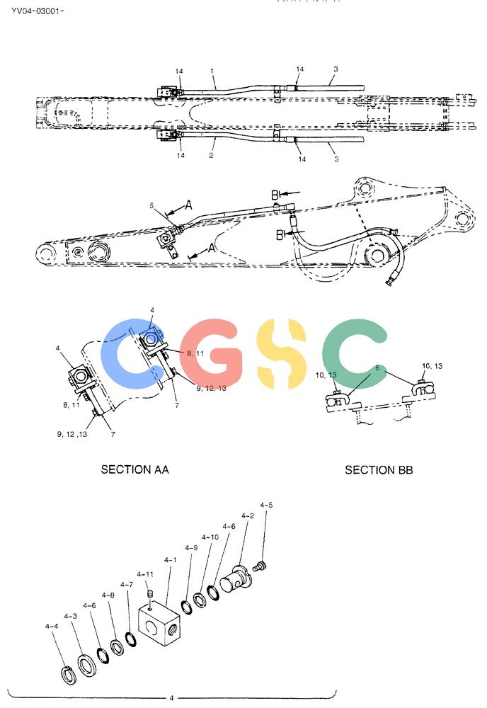 神钢零件查询(BREAKER) - ATTACHMENT (N&B) - SK115SR & SK135SR - ASN YV04, YY04, YH04-03001 (9/04-) (02-036 ) - HYD LINES, ARM 2.2M (NIBBLER & BREAKER) Kobelco