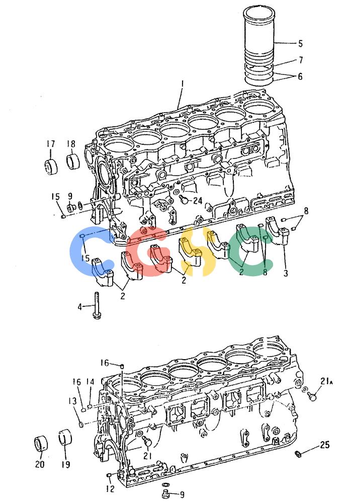 神钢零件查询(6D16-T) - MITSUBISHI DIESEL ENGINE - K909LC & MD240BLC (1/87-12/06) (08-001) - CYLINDER BLOCK REPAIR KIT P/N ME999916 Kobelco