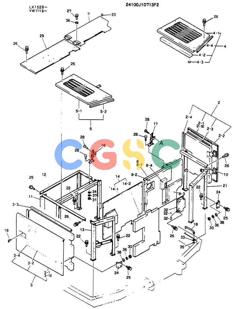 神钢零件查询(K904) - MARK II EXCAVATOR ASN YW1119 (1/88-12/03) (02-015[01]) - GUARD ASSY, P/N 24100J10713F2 Kobelco