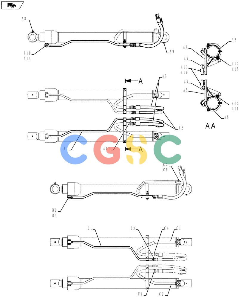 纽荷兰零件查询(E215B) - CRAWLER EXCAVATOR - TIER 3 (ROPS CAB) ASN NBDA21800 (6/13-) (03-012[00]) - BOOM CYLINDER HYD LINES STD & LONG REACH New Holland Constructuion