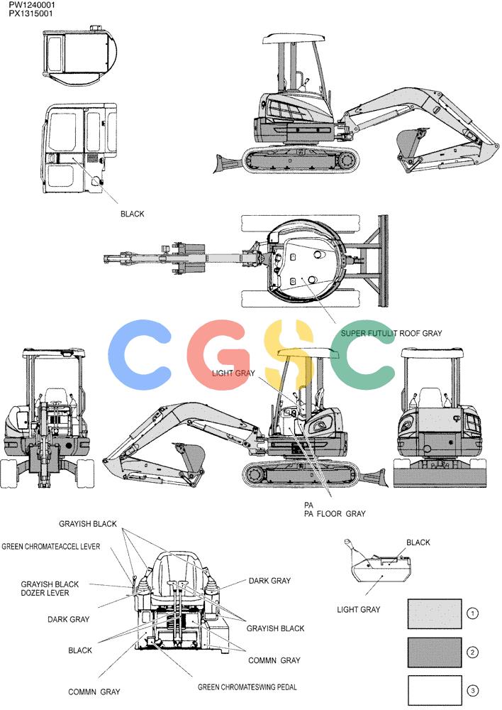 纽荷兰零件查询(E35SR) - COMPACT CRAWLER EXCAVATOR ASN PX13-15001 (N6TN61732) (NA) (1/06-) (00-004) - PAINT COLOR New Holland Constructuion