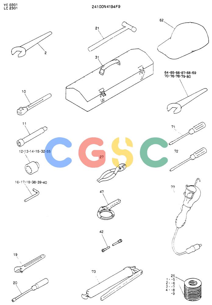 神钢零件查询(K912LC) - MARK II EXCAVATOR ASN YC-0301 (1/88-12/03) (10-010) - TOOL ASSY (240100N4194F9) Kobelco