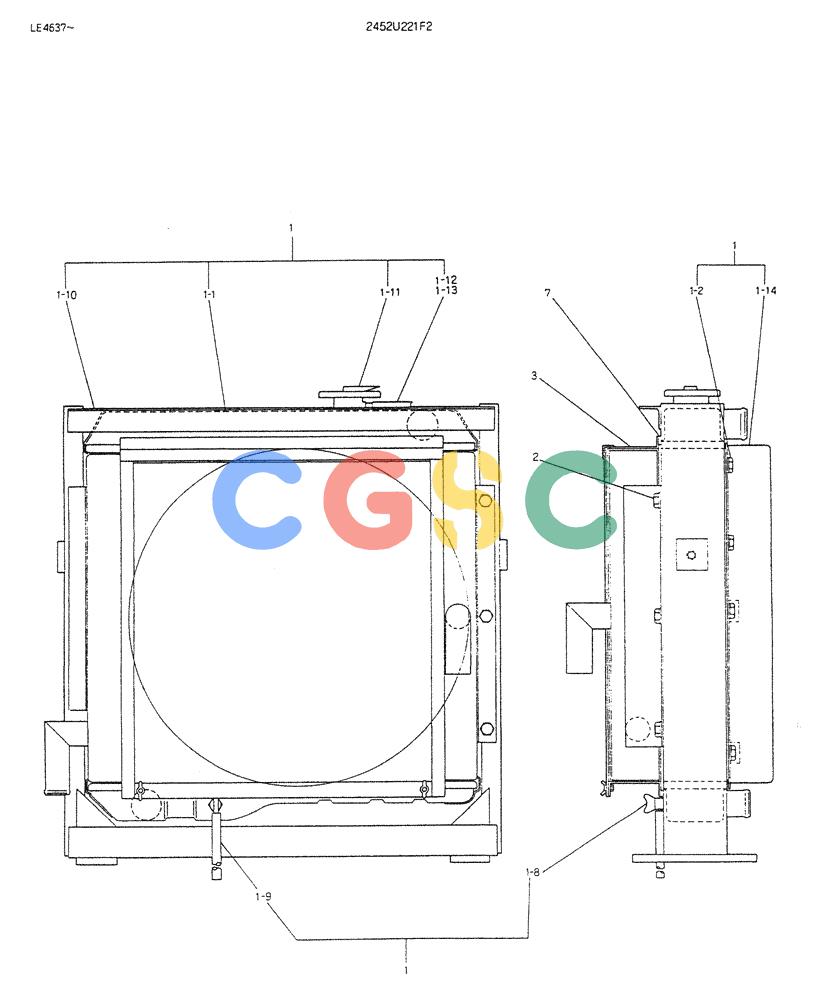 神钢零件查询(K903B) - EXCAVATOR ASN LE3401 (1/85-12/03) (08-007) - RADIATOR ASSY P/N 2452U221F2 Kobelco