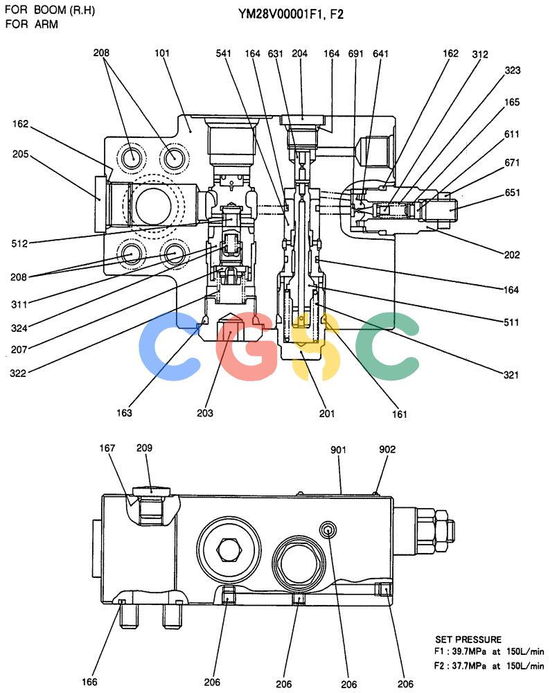 纽荷兰零件查询(E135SR) - CRAWLER EXCAVATOR ASN YY04-06254 (07-011) - VALVE ASSY, HOLDING, P/N YM28V00001F1 New Holland Constructuion