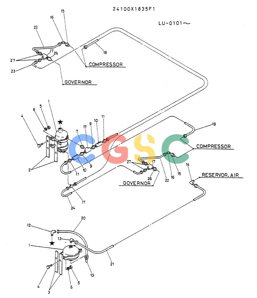 神钢零件查询(K935) - EXCAVATOR SUPPLEMENT ASN LU00154 (1/76-12/03) (05-003) - DRYER, AIR P/N 24100X1835F1 Kobelco