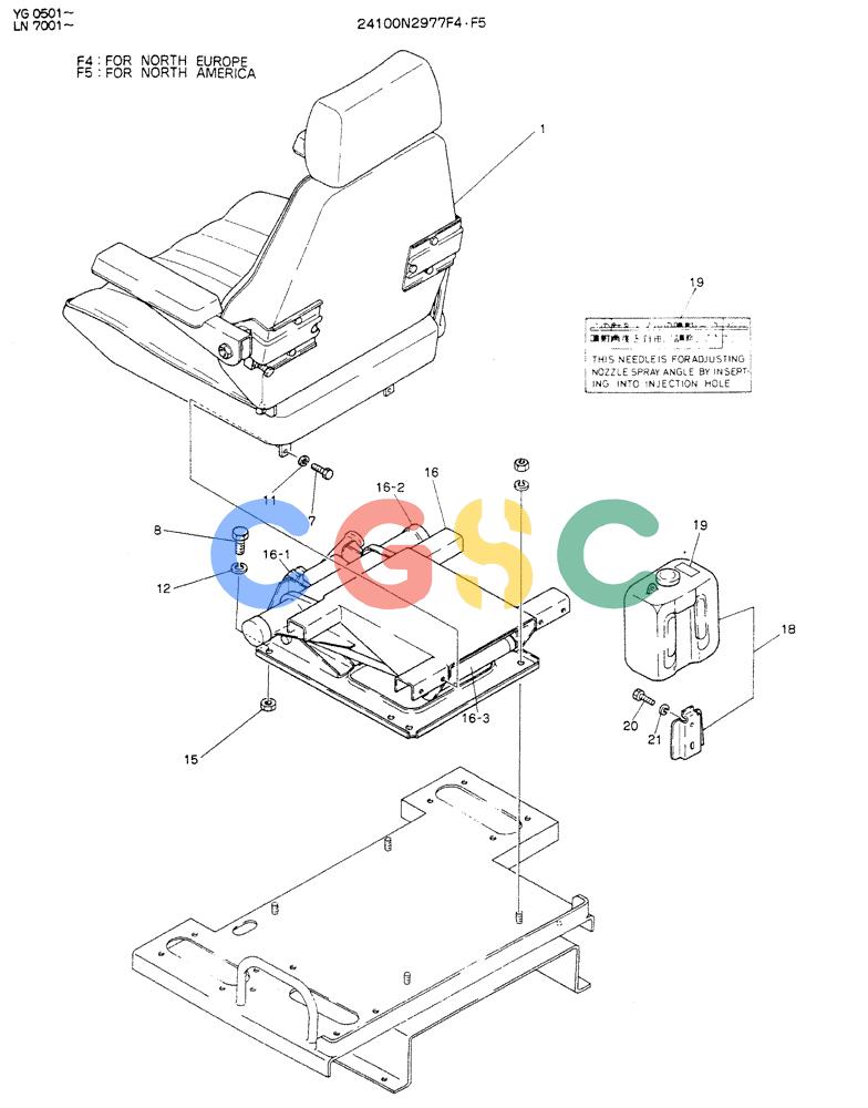 神钢零件查询(K907DLC) - EXCAVATOR ASN YG0501 (1/86-12/03) (02-011) - SEAT ASSY (WRIST CONTROL) Kobelco