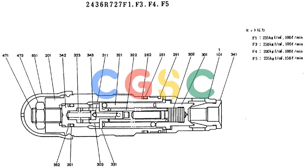 神钢零件查询(MD140BLC) - EXCAVATOR BTW YP1001 - YP1281 (1/80-12/06) (11-004) - VALVE ASSY, RELIEF 2436R727F1,F3,F4,F5 Kobelco