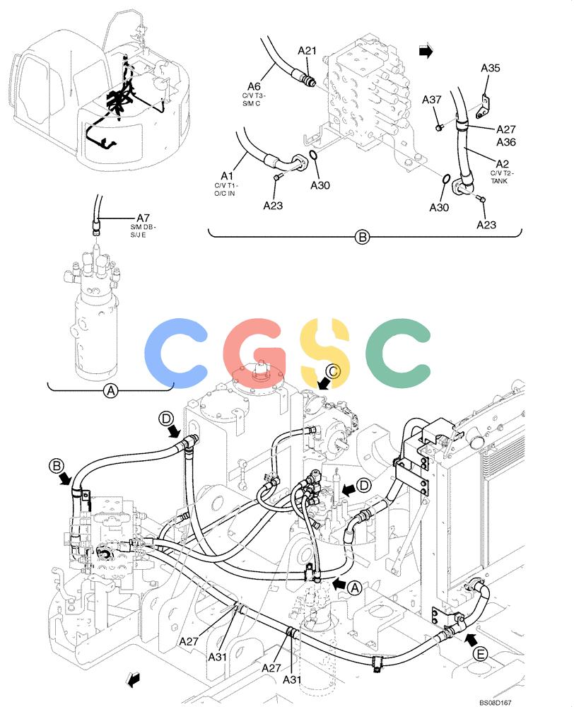 神钢零件查询(ED150) - BLADE RUNNER ACERA SR EXCAVATOR DOZER (TIER 3 ) ASN YL06-01201 (5/08-12/12) (02-20[01]) - HYDRAULIC LINES, RETURN (YY32H00023F1), FIGURE 1 OF 3 Kobelco